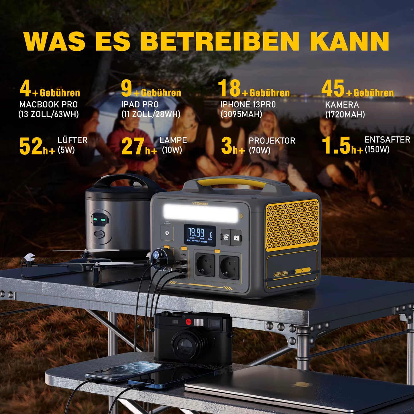 VTOMAN JUMP 600X Portable Power Station 299Wh Solar Generator Lifepo4 1200W Peak Power Powerstation Emergency Backup