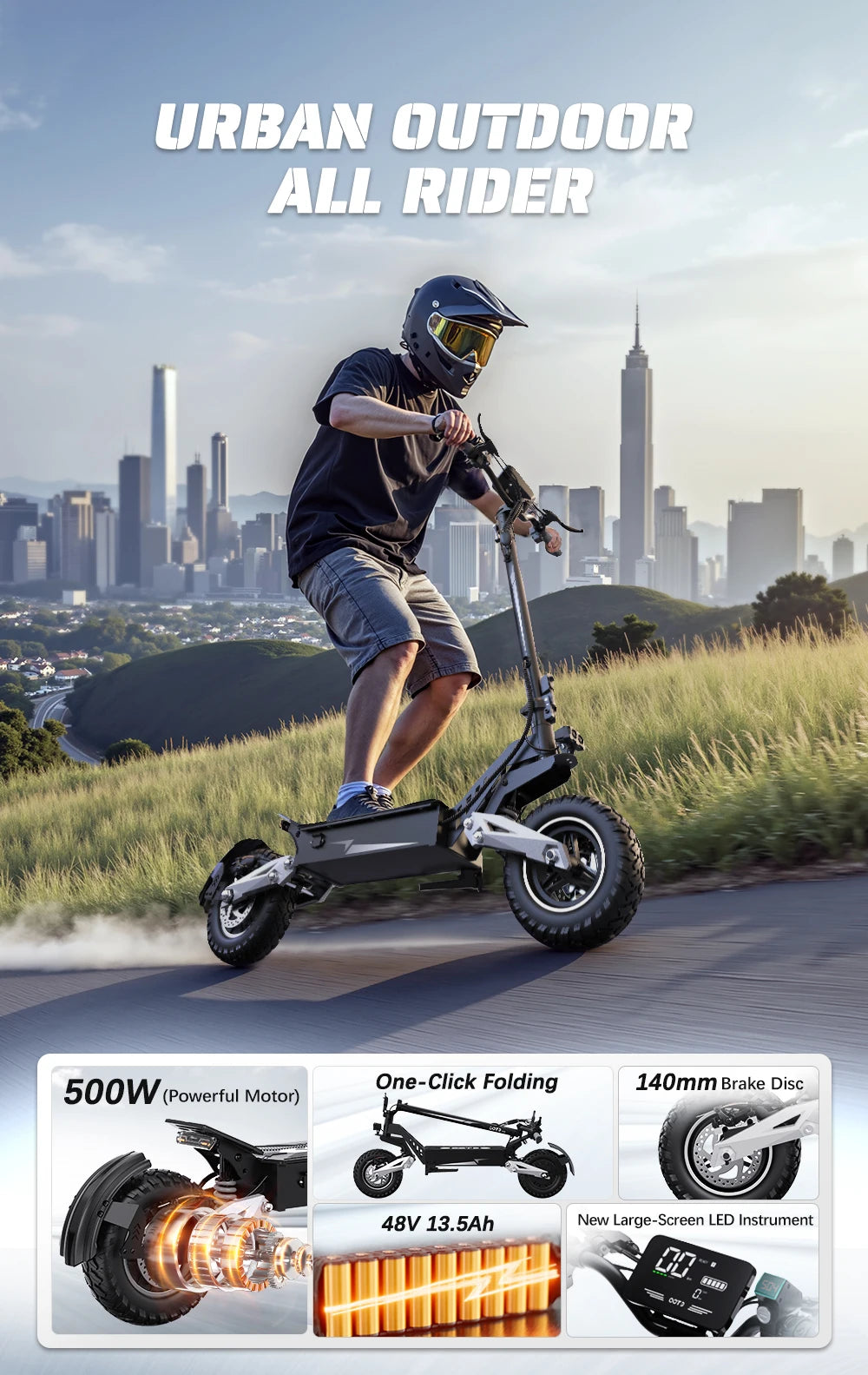 T10 E-Scooter 900W Peak Motor 48V13.5Ah Lithium Battery Large Screen LED Display Electric Scooter 11-Inch Tire Scooters Electric