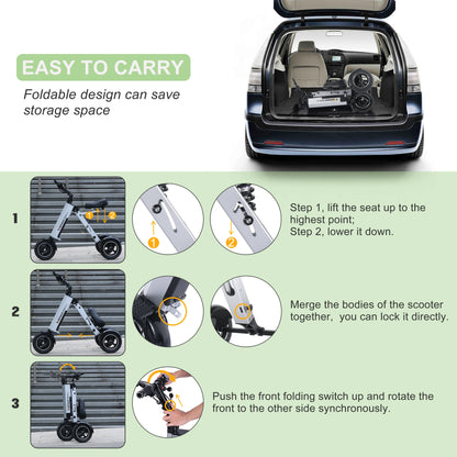 Tpmate ES35 Lightweight Foldable Electric Scooter 3 Wheel Mobility Trike for Adults with Removable Battery 15Mph