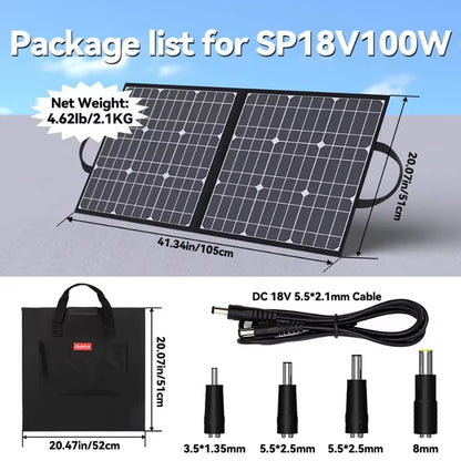 18V 100W Portable Foldable Solar Panel Battery Cell Charger USB QC3.0 for Outdoor Charging Power Station Tablet Camping RV Trip
