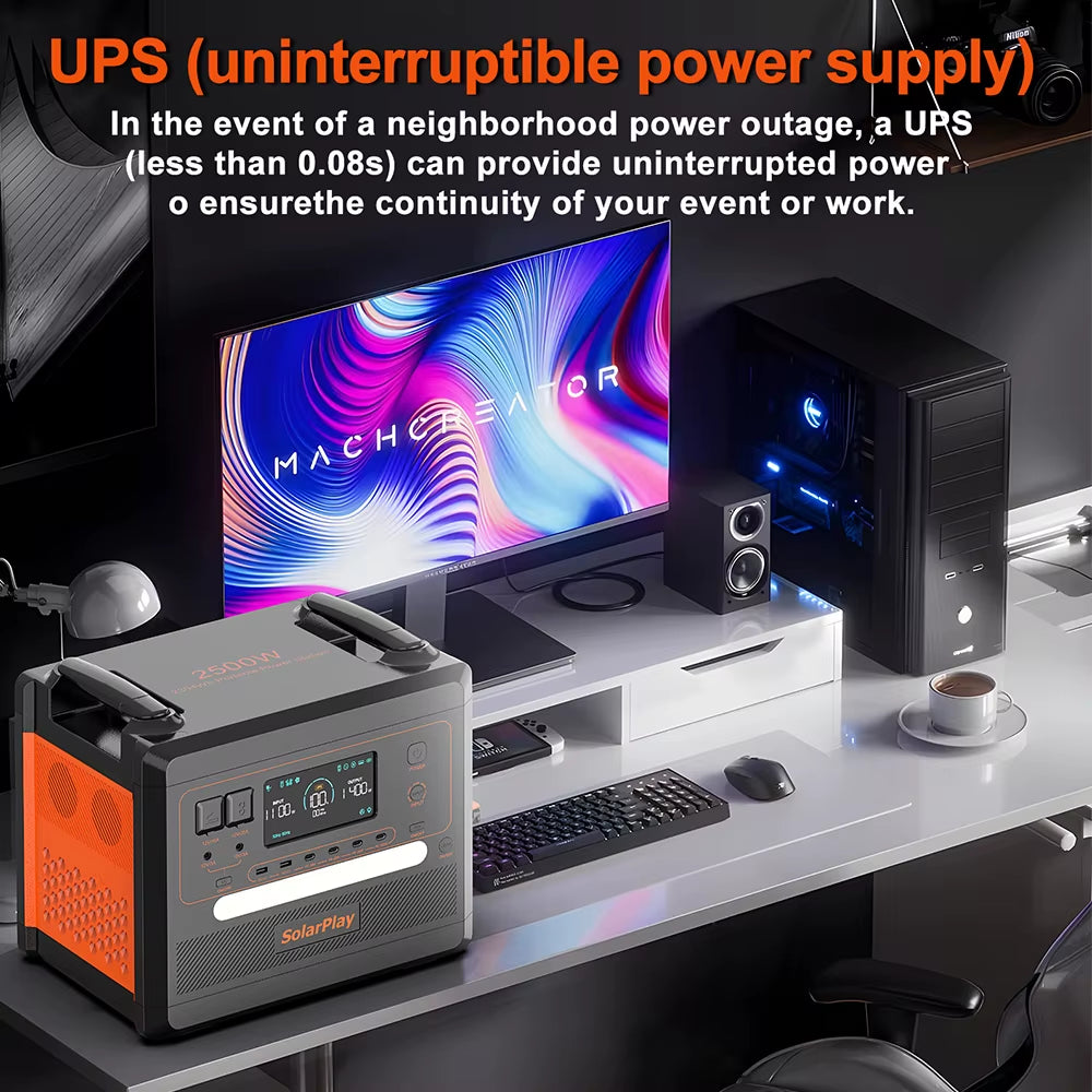 High-Capacity 2304WH Portable Power Station with UPS Function for Camping and Solar Generator SOLARPLAY 2500W Lifepo4 Battery
