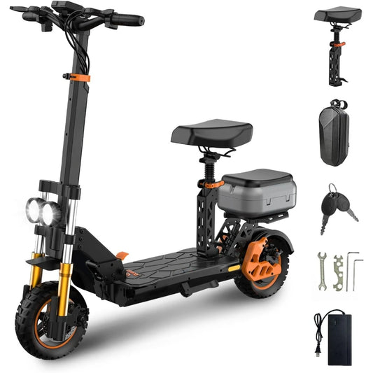 Electric Scooter with Seat, 1600W Motor up to 45 Miles Range & 34 MPH Top Speed, 11" Off-Road Tires, Foldable Kick Scooter