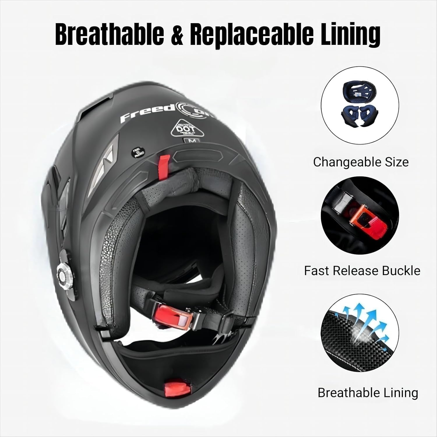 Freedconn BM2-S Bluetooth Motorcycle Helmet, Flip-Up Modular Motorbike Helmet, 500M Connectivity for 2-3 Riders, Voice Dial, Hands-Free Call, MP3, FM, DOT Certified (Medium, Gloss Black)