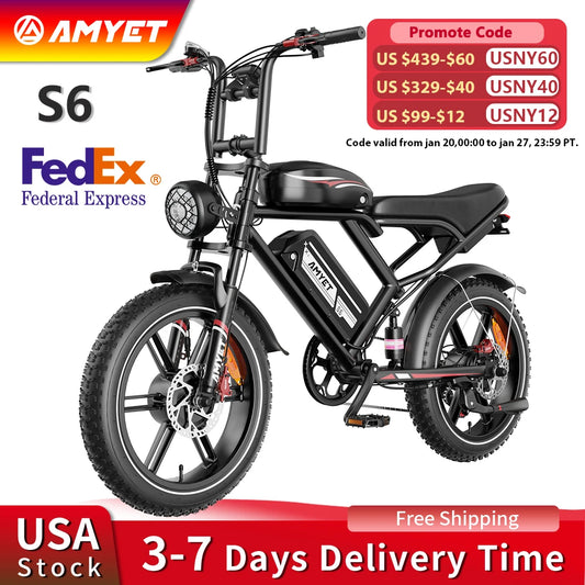 AMYET S6 Electric Bike for Adults Dual Moter Peak 3000W,52V 50AH Removable Dual Battery,140 Miles,32Mph Electric Motorcycle Bike