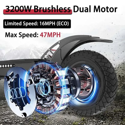 AJOOSOOS Electric Scooter 60V 3200W Powerful Dual Motor Foldable Scooter Electric Dual Shock Absorption E Scooter for Adults