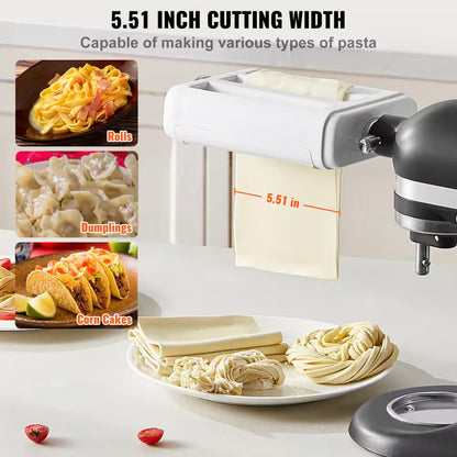 3-In-1 Stainless Steel Pasta Roller Cutter Attachment for Kitchen Aid Stand Mixer Set 8 Adjustable Thickness Knob