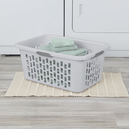 Sterilite Plastic Laundry Basket, Large Rectangle, Comfort Grip Handles, Breathable, Gray