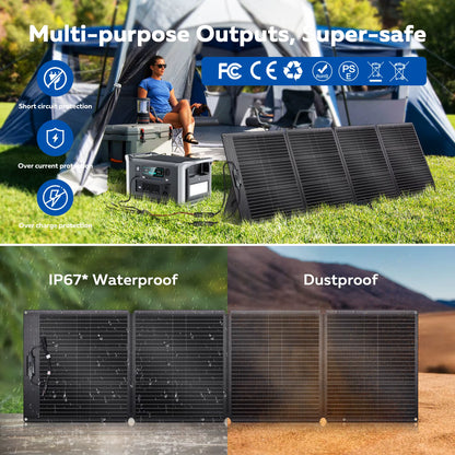 CTOLITY SPC200 Updated 200W Foldable Solar Charger 20.5V Portable Solar Panel IP68 Waterproof Power Backup Power Station RV Camp