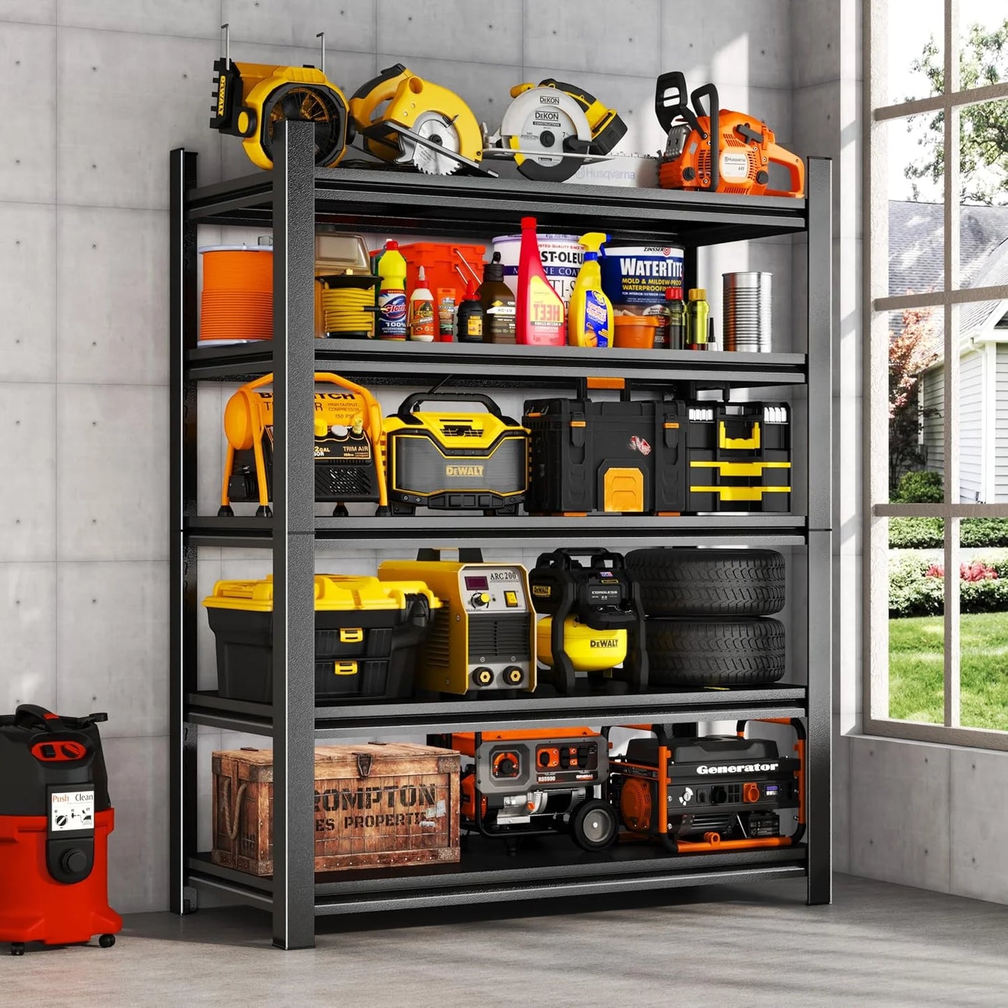 40''W Garage Shelving Heavy Duty Garage Storage Shelves, 3000 LBS Adjustable 5 Tier Industrial Shelving Unit, Metal Utility Shelf for Basement, Warehouse and Workshop (63''Hx40''Wx14''D, Black)