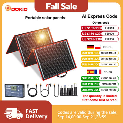 DOKIO 18V 150W Flexible Foldble Solar Panel Charge Mobile Phone USB Charge 12V Outdoor Solar Panels for Camping/Boats/Home