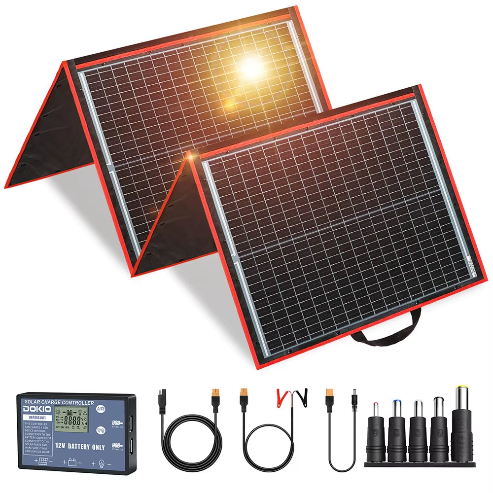 Dokio 18V 97W 150W 195W 295W Portable Foldable Solar Panel with 12V Controller Flexible Solar Panel for House Camping Travel