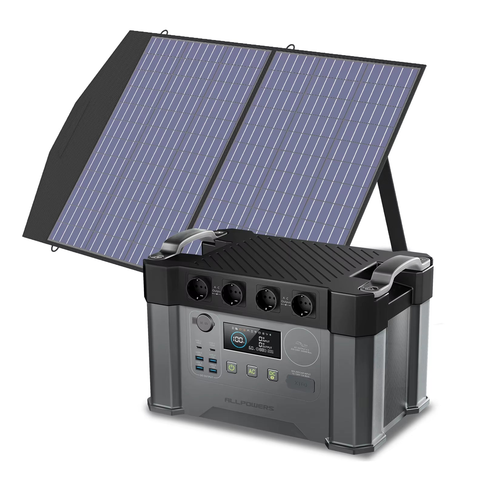 ALLPOWERS S2000 Pro Outdoor Generator 2400W MPPT Portable Power Station with 4X100W Folable Solar Panels for RV Camping, Home