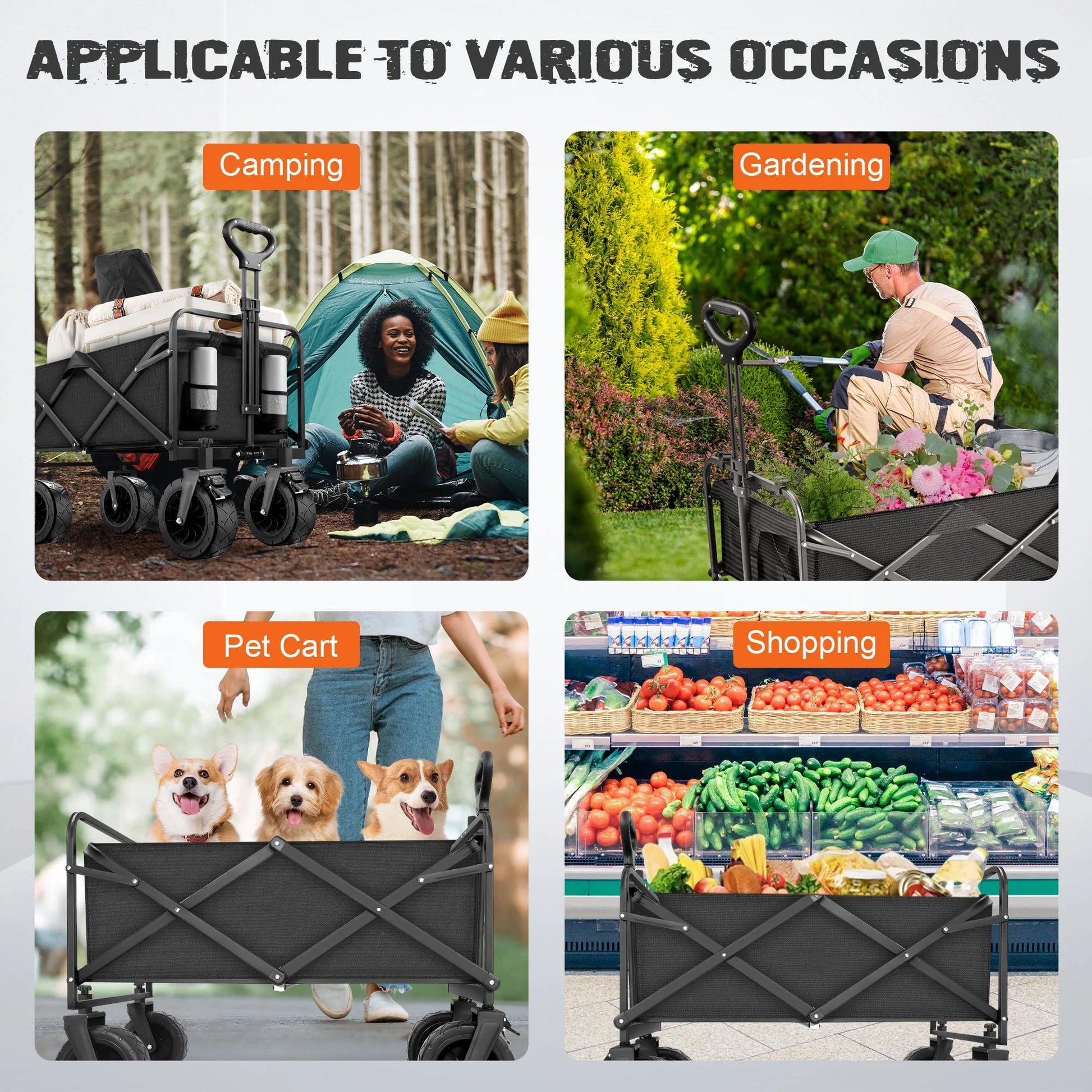Qunler 560Lbs Collapsible Folding Wagon, Big Bucket Beach Cart, Heavy Duty Large Capacity Garden Wagon with Multi-Terrain Brake Wheels for Outdoor Camping, Shopping, Sports, Grocery, Kids, Black