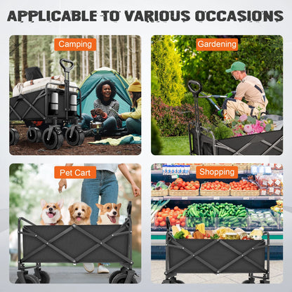 Qunler 560Lbs Collapsible Folding Wagon, Big Bucket Beach Cart, Heavy Duty Large Capacity Garden Wagon with Multi-Terrain Brake Wheels for Outdoor Camping, Shopping, Sports, Grocery, Kids, Black