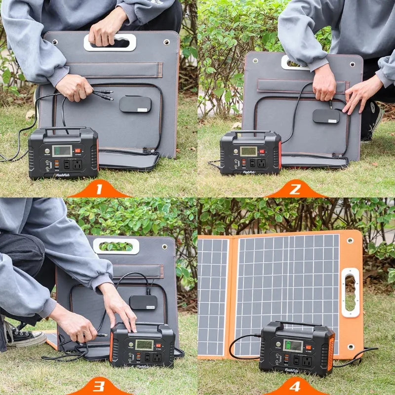 Flashfish 18V 60W Foldable Solar Panel Portable Solar Charger with DC Output USB-C QC3.0 for Phones Tablets Camping RV Trip