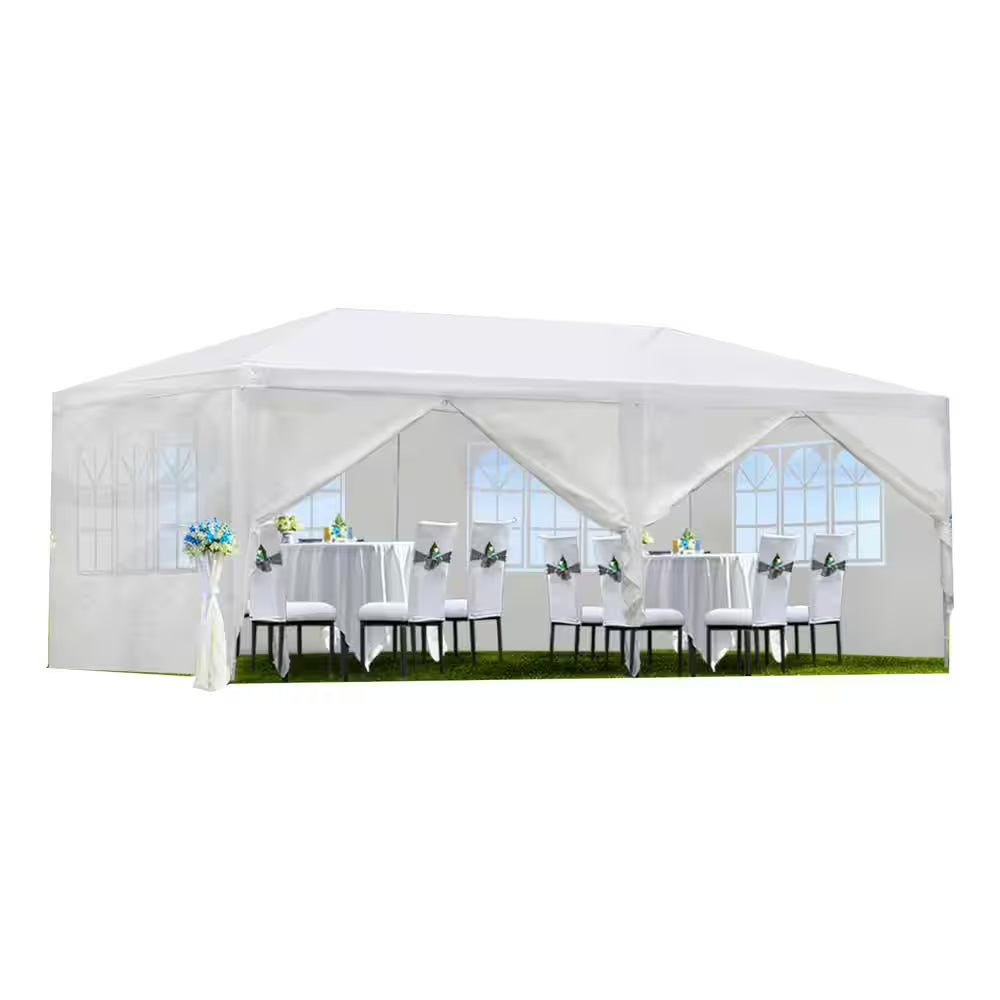 10 Ft. X 20 Ft. White Pop-Up Canopy Wedding Party Canopy Tent Outdoor Gazebo with 6-Removable Sidewalls
