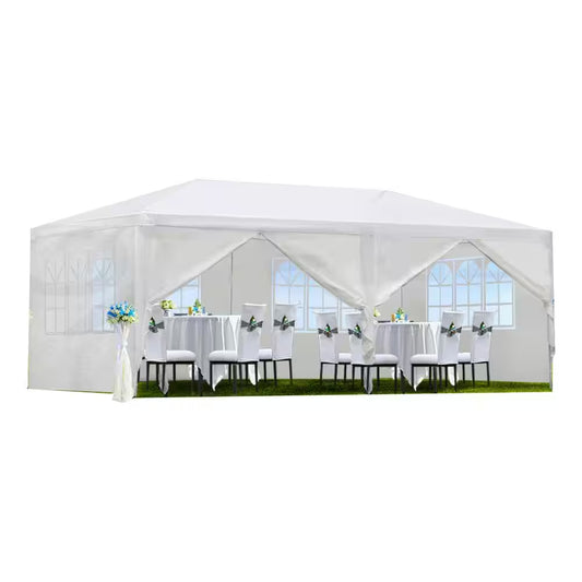 10 Ft. X 20 Ft. White Pop-Up Canopy Wedding Party Canopy Tent Outdoor Gazebo with 6-Removable Sidewalls