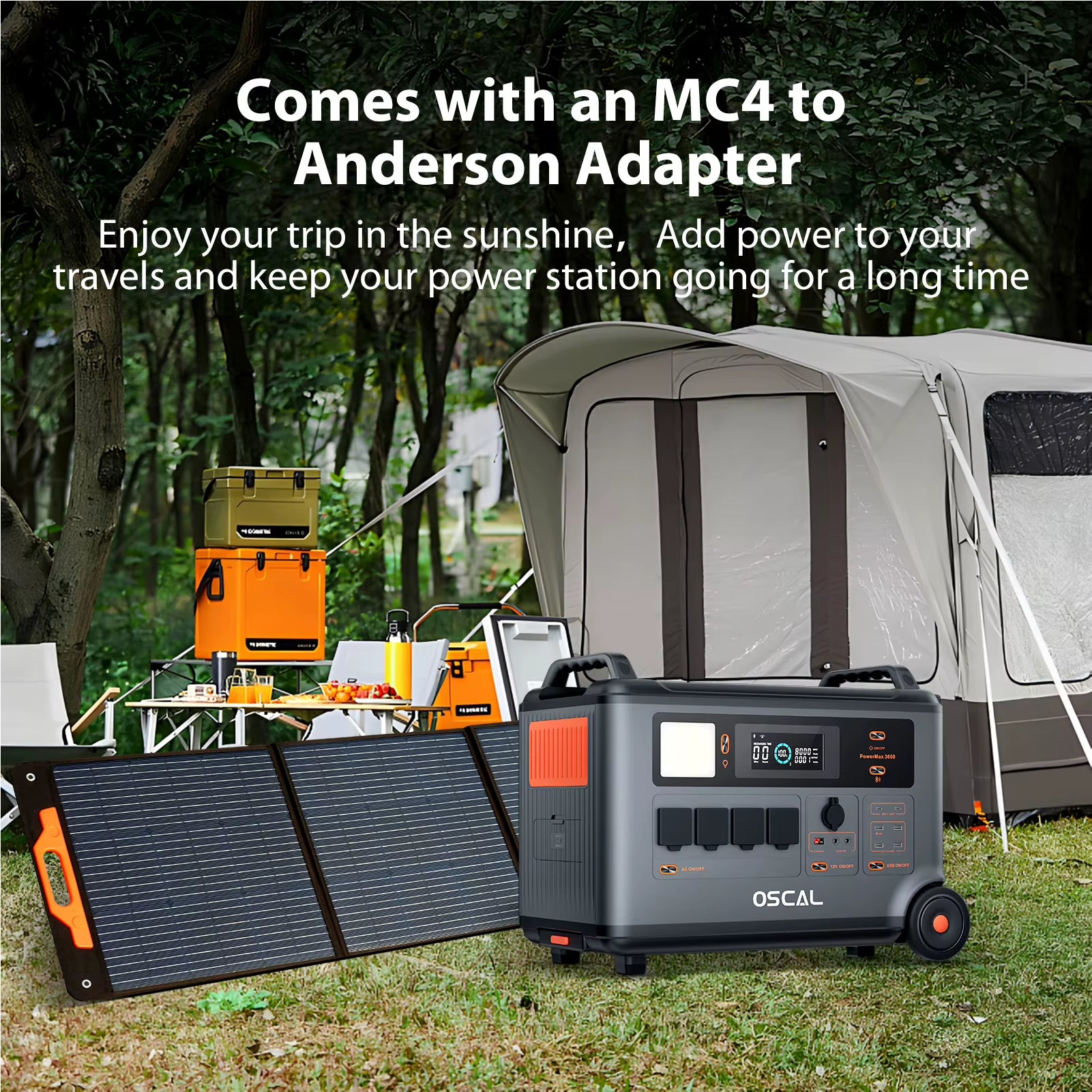 Oscal PM200 200W Foldable Solar Panel 23% Efficiency Monocrystalline Cells IP65 Water Repellent with 5-In-1 Cable Portable Solar