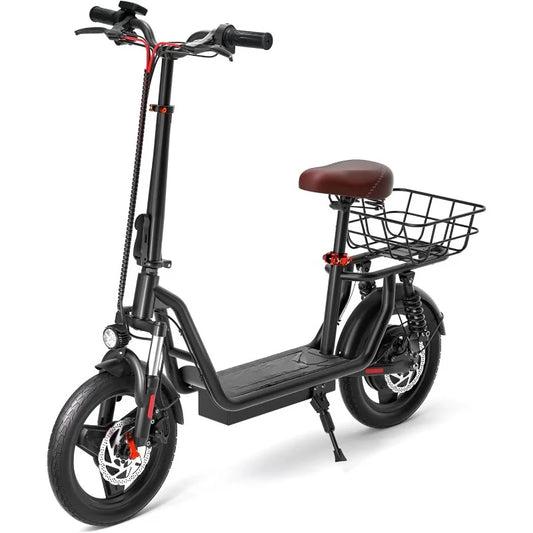 Electric Scooter with Seat, 37/21 Miles Long Range & 28/19/15.6 MPH Top Speed, 14"/12"/10" Pneumatic Tire, Height Adjus