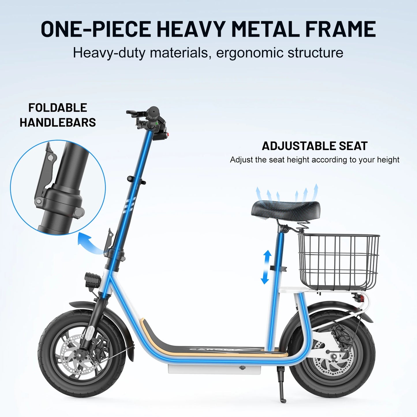 Caroma Electric Scooters for Adults&Teens, 350W Peak Motor, 30 Miles Max Range, Foldable Electric Scooter and Detachable Basket