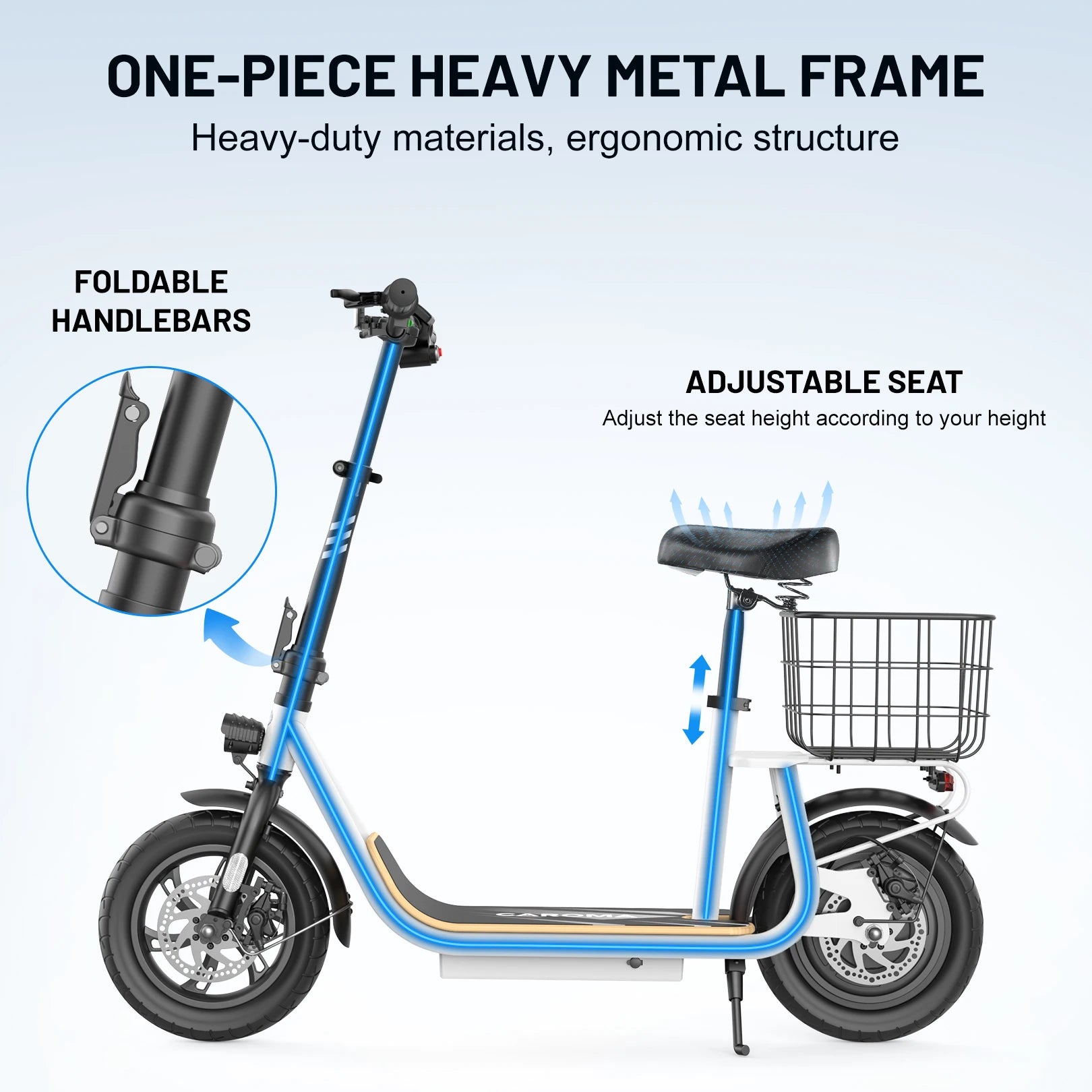 Caroma Electric Scooters for Adults&Teens, 350W Peak Motor, 30 Miles Max Range, Foldable Electric Scooter and Detachable Basket