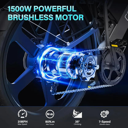Coswheel Electric Bike for Adult T26 26Inch 1500W Mountain Bike Electric Motorcycle 48V 25Ah Removable Battery off Road Ebike