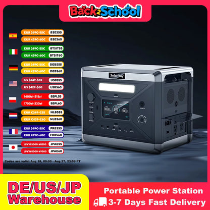 US Plug SOLARPLAY Lifepo4 Portable Power Station 2160WH Solar Generator with UPS Mode Pure Sine Wave 14 Output Ports Power Suply