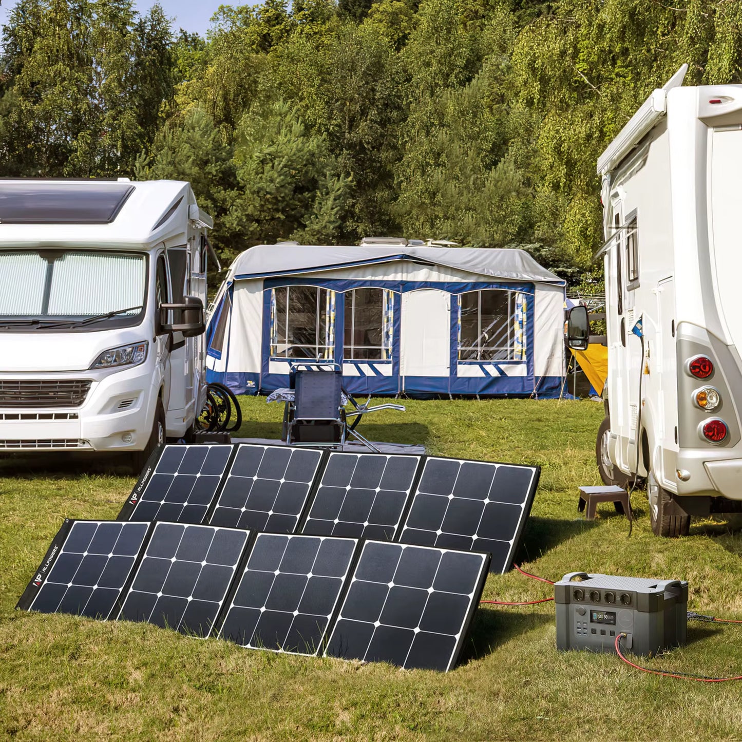 ALLPOWERS Solar Generator 2400W Battery Charger,110V/230V Pure Sine Wave AC Outlet with 2×100W Portable Solar Panel for Outdoors