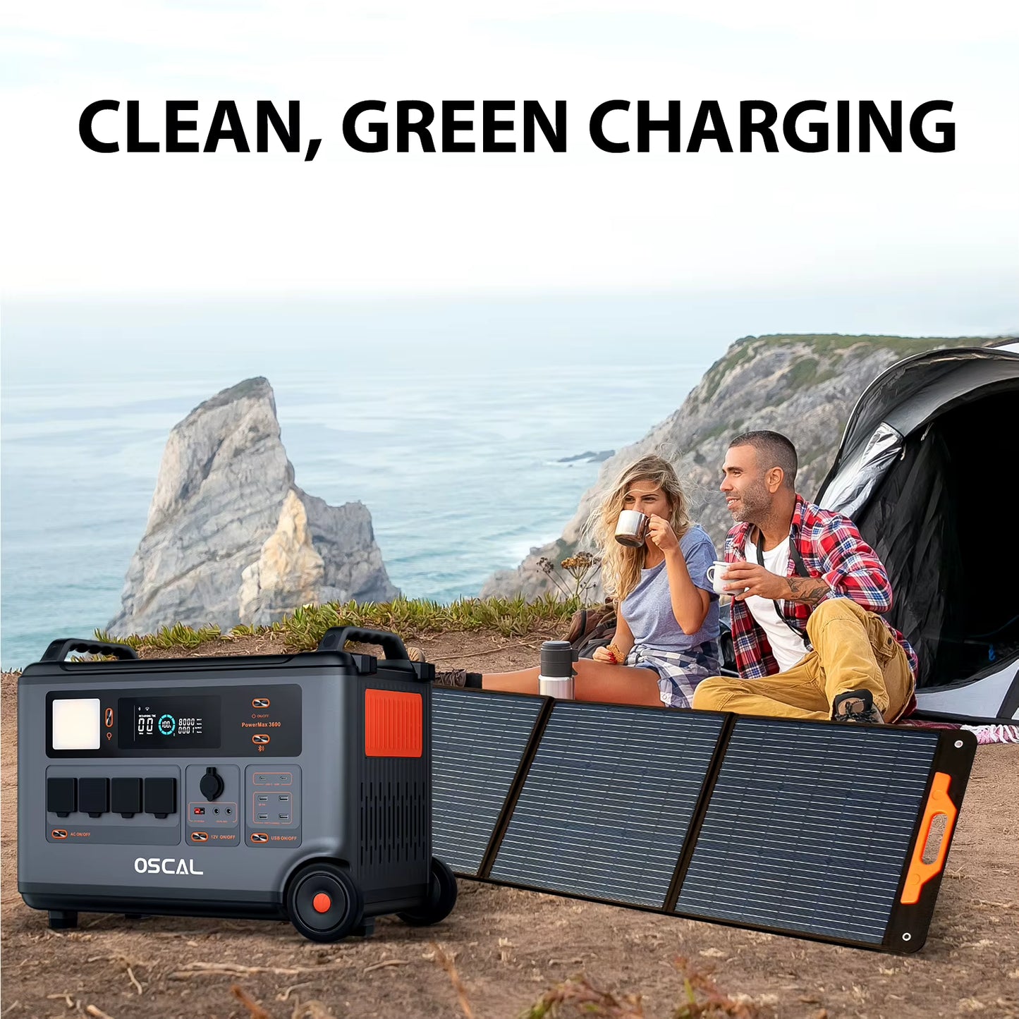 Oscal PM200 200W Foldable Solar Panel 23% Efficiency Monocrystalline Cells IP65 Water Repellent with 5-In-1 Cable Portable Solar