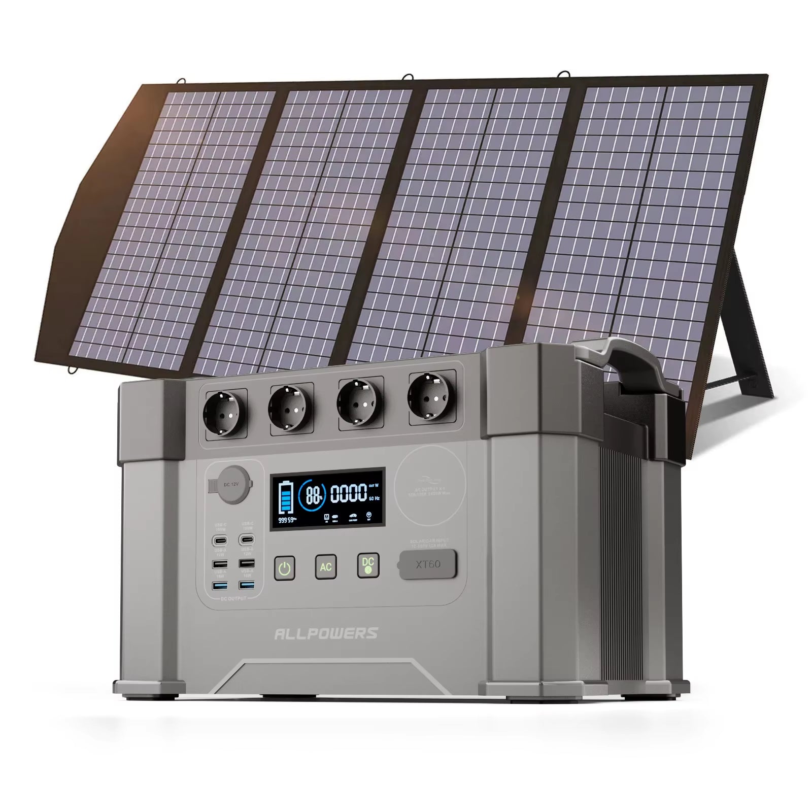 ALLPOWERS Powerstation 2400W Mobile Energy Storage Power Supply with 18V Solarpanel, 4X2400W AC Outlet,30A RV Plug,Ups Function