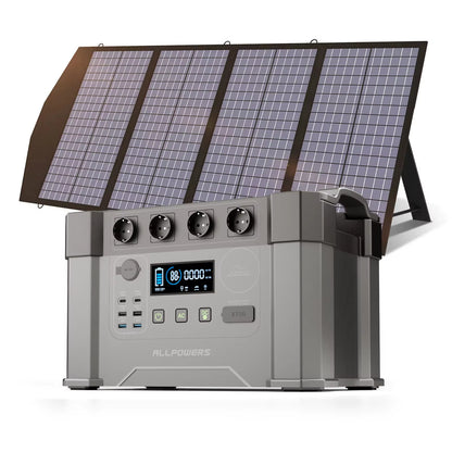 ALLPOWERS Powerstation 2400W Mobile Energy Storage Power Supply with 18V Solarpanel, 4X2400W AC Outlet,30A RV Plug,Ups Function