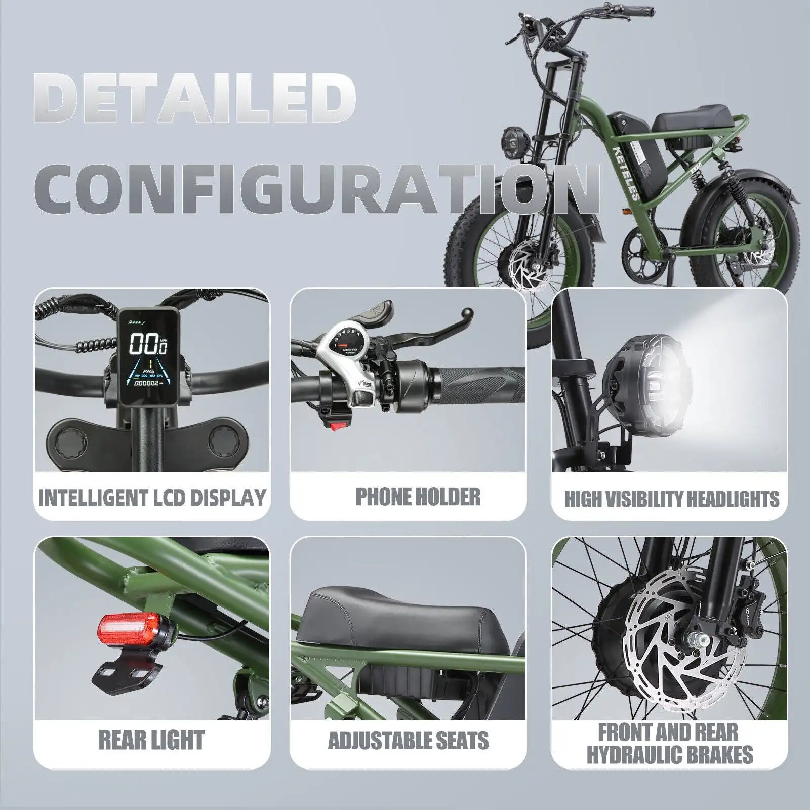 KETELES K880 Adult Electric Motorcycle, 2000W Motor, 23AH/17.5AH Battery, 7-Speed, 20'' Fat Tire Electric Bike