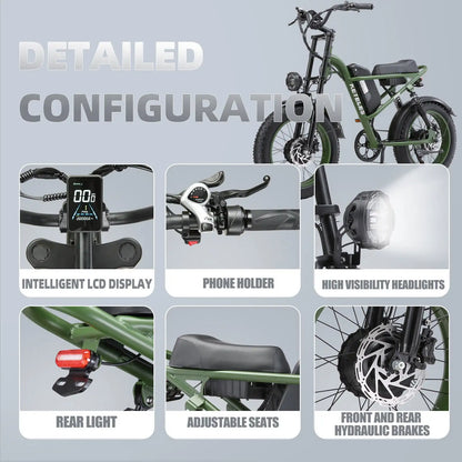 KETELES K880 Adult Electric Motorcycle, 2000W Motor, 23AH/17.5AH Battery, 7-Speed, 20'' Fat Tire Electric Bike