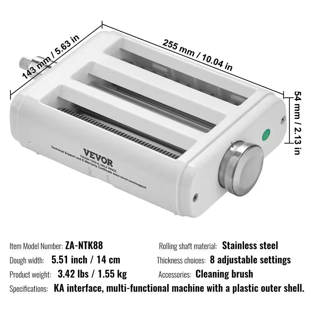 3-In-1 Stainless Steel Pasta Roller Cutter Attachment for Kitchen Aid Stand Mixer Set 8 Adjustable Thickness Knob