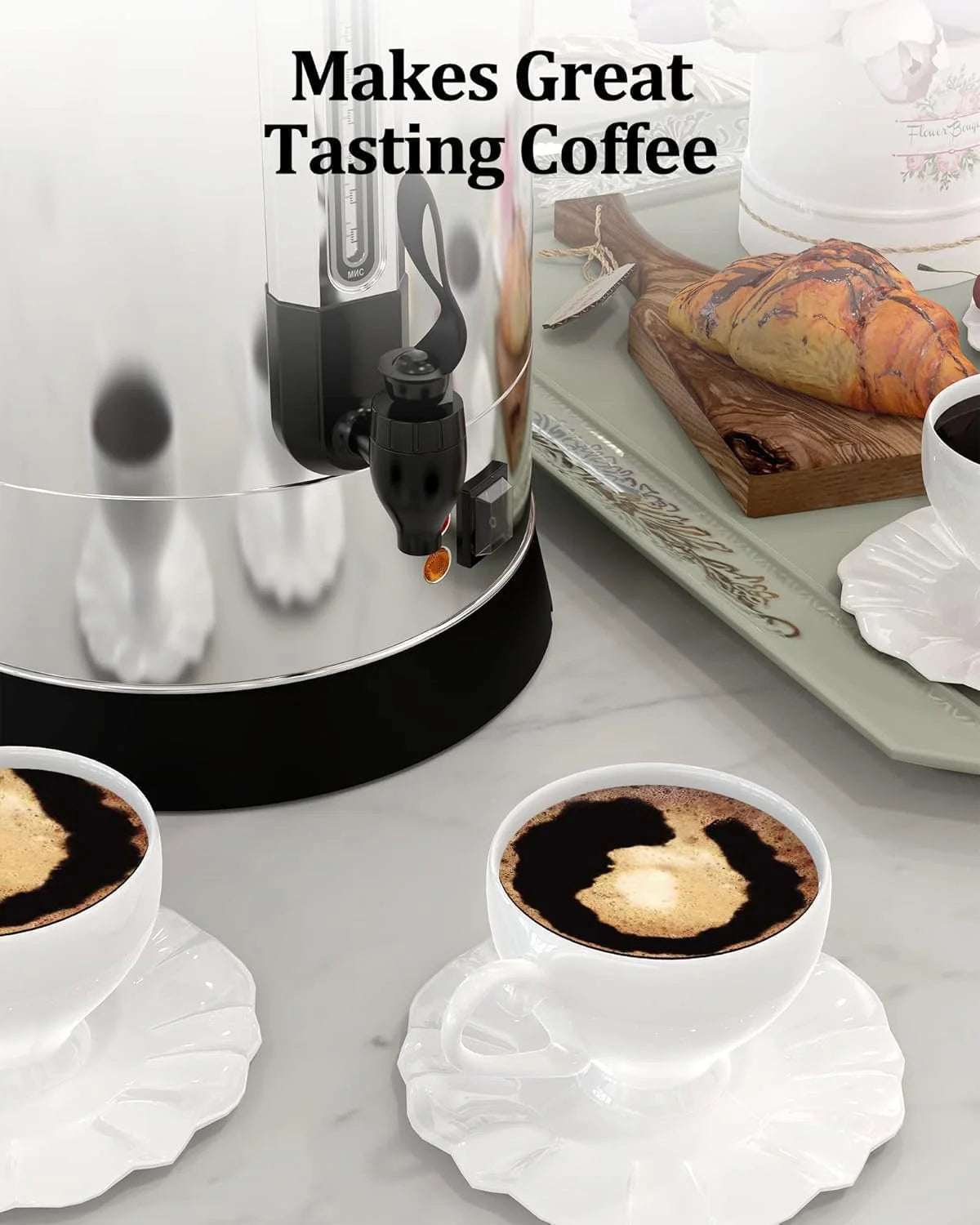 TROPOW 100 Cups Coffee Urn,18L Double Wall Commerical Coffee Maker for Buffet Catering Wedding Gathering,Large Capacity Hot Coffee Dispenser,Stainless Steel Hot Water Urn