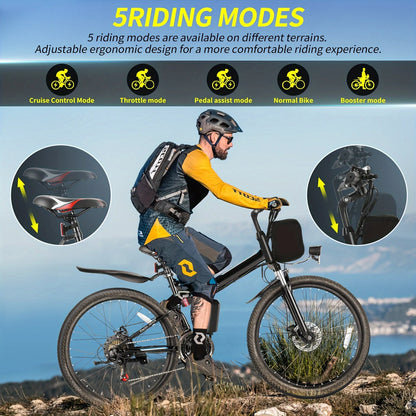 Vivi M026TGB 26" Folding Electric Bike for Adults, with 500W Motor,48V 20MPH Removable Battery, up to 50Miles Range