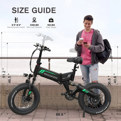 20Electric Bike for Adults 500W Brushless Motor (Peak 750W), 20MPH Fat Tire Ebike, Foldable Adult Electric Bicycles