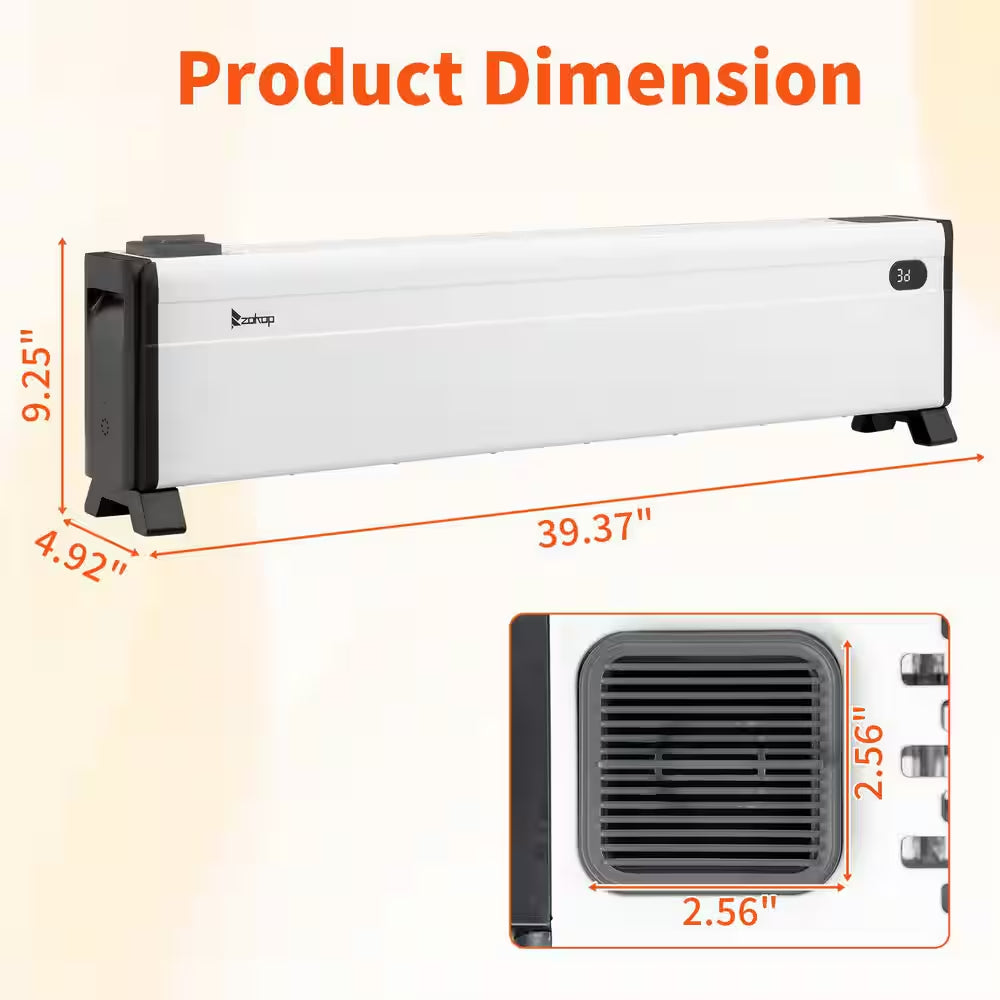 1500-Watt 9.25 In. Indoor Electric Ceramic Space Heater Baseboard Heater with Remote Control