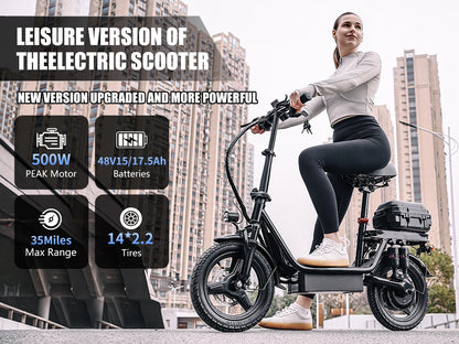 Electric Scooter for Adults, 700W Peak Motor, 48V 15Ah Battery,300Lbs Max Load,Foldable Commuting Motor Scooter Adjustable Seat