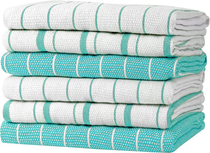 Zeppoli Classic Kitchen Towels - 30 Pack 100% Natural Cotton Towel Set, Reusable Wash Cloths, Absorbent Dish Towels, Machine Washable Hand Towels, Kitchen Essentials, 14” by 25”, Black Striped