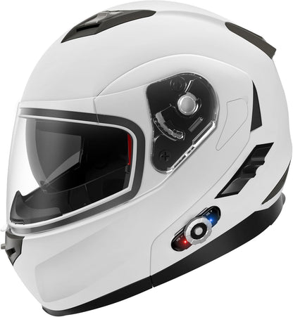 Freedconn BM2-S Bluetooth Motorcycle Helmet, Flip-Up Modular Motorbike Helmet, 500M Connectivity for 2-3 Riders, Voice Dial, Hands-Free Call, MP3, FM, DOT Certified (Medium, Gloss Black)