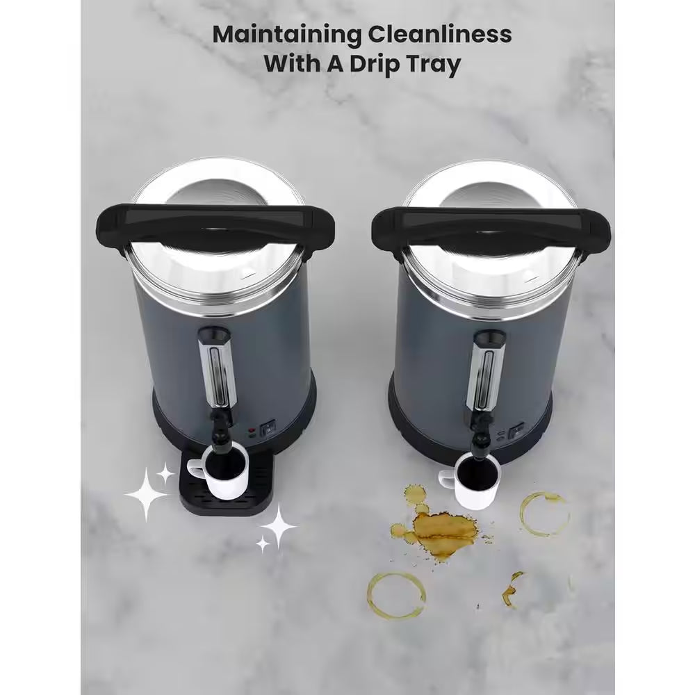 100 Cup Gary Stainless Steel Electric Coffee Urn and Hot Water Dispenser with Water Collecting Tray