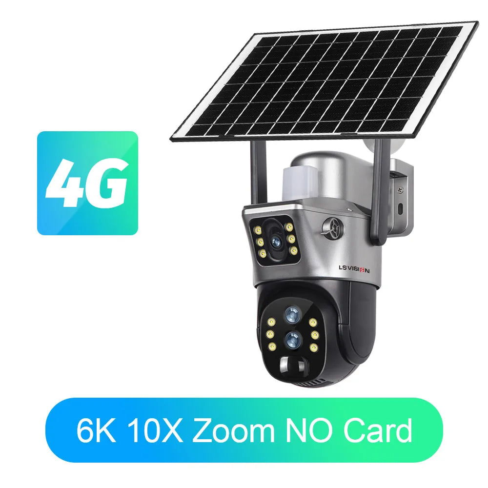 LS VISION Solar Camera 4G Sim Outdoor Dual Lens Wifi 8MP 4K IP Camara Solar Panel CCTV Security Built in Battery PIR Cam V380