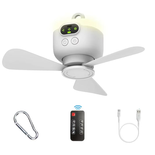 Portable Ceiling Fans 8000Mah Outdoor Camping Fan Tent Ventilator Cooler Rechargeable Electric Fan Remote Control LED Lighting