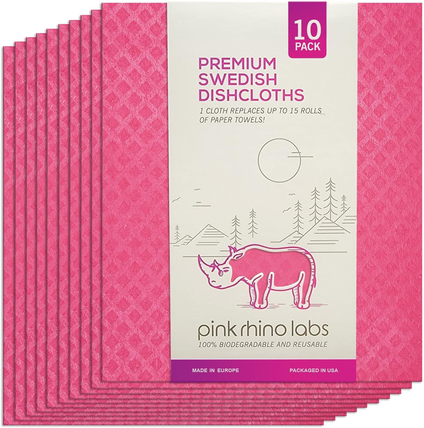 Swedish Dishcloths – Eco-Friendly Reusable Kitchen Towels – 10 Pack Cleaning Cloths for Dishes, Counters & Surfaces – Super Absorbent, Compostable, Zero-Waste Alternative