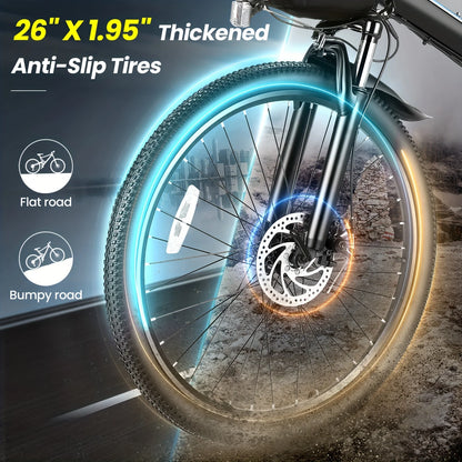 Vivi M026TGB 26" Folding Electric Bike for Adults, with 500W Motor,48V 20MPH Removable Battery, up to 50Miles Range
