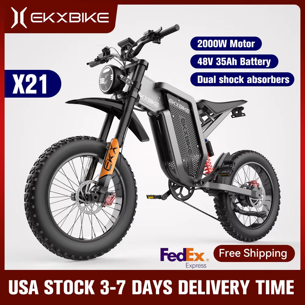EKX X21 Adults Electric Bike 2000W 48V35AH 55Km/H Samsung Battery Snow Electric Motorcycles 20“*4.0 off Road Tyre Mountain Ebike
