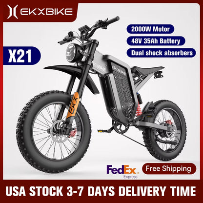 EKX X21 Adults Electric Bike 2000W 48V35AH 55Km/H Samsung Battery Snow Electric Motorcycles 20“*4.0 off Road Tyre Mountain Ebike