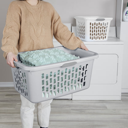 Sterilite Plastic Laundry Basket, Large Rectangle, Comfort Grip Handles, Breathable, Gray
