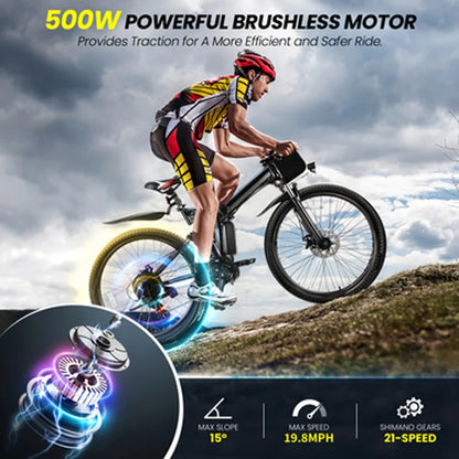 Vivi M026TGB 26" Folding Electric Bike for Adults, with 500W Motor,48V 20MPH Removable Battery, up to 50Miles Range